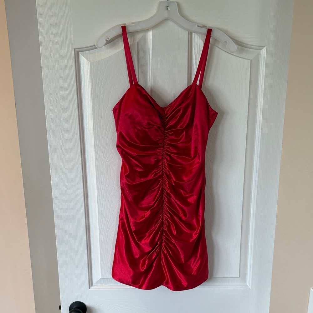 Elegant Red Ruched Mini Dress